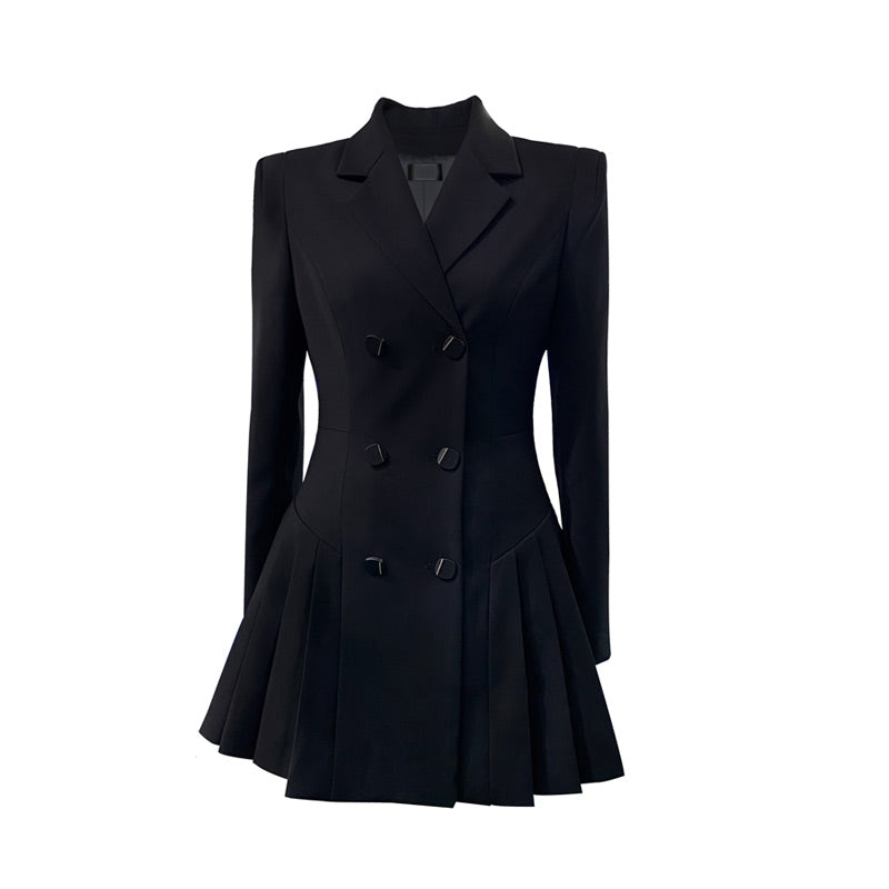 Black Slim Pleated Suit Dress