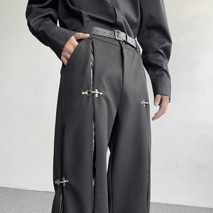 Metal Airplane Buckle PU Leather PatchworkTrousers