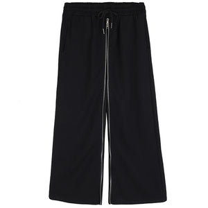 Black Zippered Wide-leg Ninth Pants