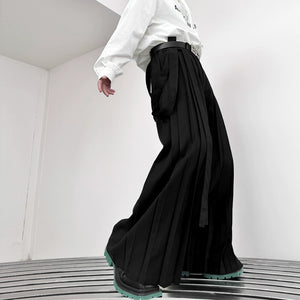 Double Ribbon Pleated Wide Leg Pants