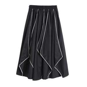 Irregular Pleated Contrast Color High Waist Skirt Pants