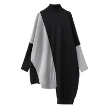 Load image into Gallery viewer, Contrast Bat Sleeves High Collar Knitted Sweater
