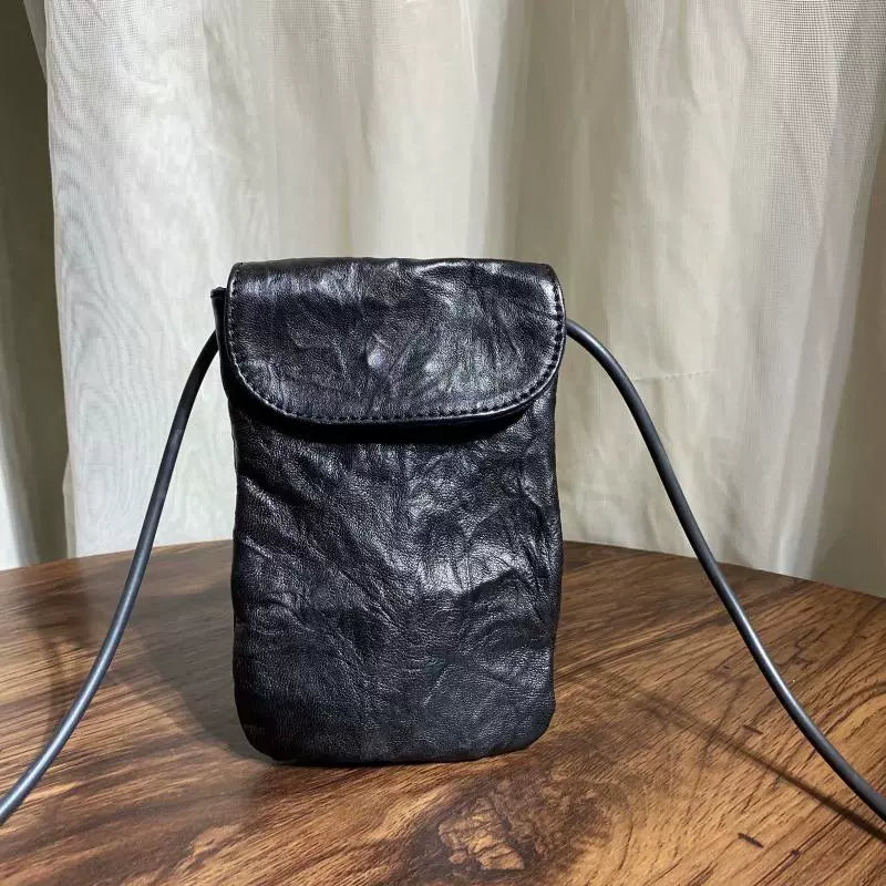 Vintage Washed Pleated Shoulder Bag Mobile Phone Bag