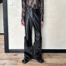 Load image into Gallery viewer, Artificial Fur Patchwork Wide-Leg Leather Pants
