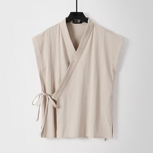 Two Piece Vest Sleeveless Cotton And Linen Suit