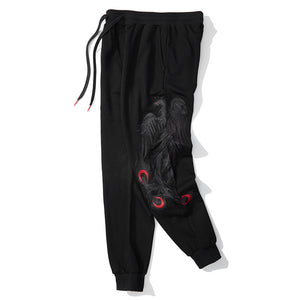 Drawstring Phoenix Embroidered Pants