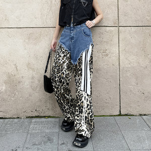 Contrast Leopard Print High Waist Jeans