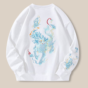 Embroidered Loose Round Neck Fleece Sweatshirt