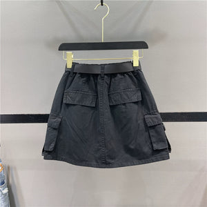 Black High Waist Casual Pocket Hip Skirt