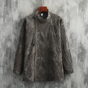 Retro Python Pattern Button-Down Jacquard Zen Shirt