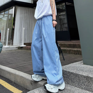 Striped Straight Casual Floor Mopping Trousers