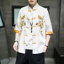 Load image into Gallery viewer, Dragon Pattern Embroidery Buttoned Three-quarter Sleeve Shirt
