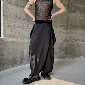 Black Three-dimensional Pleated Irregular Skirt Pants