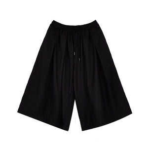 Casual Drawstring Culottes Cropped Wide-leg Pants