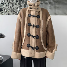 Load image into Gallery viewer, Retro Stand Collar Horn Button Sherpa Jacket
