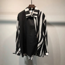 Load image into Gallery viewer, Irregular Hem Striped Patchwork Shirt
