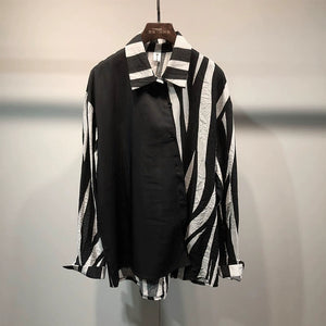 Irregular Hem Striped Patchwork Shirt