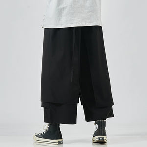 Japanese Style Flowing Straps Fake Two-piece Loose Casual Pants