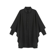 Load image into Gallery viewer, Shawl-shoulder Flared Sleeves Faux Two-piece Cape Shirt
