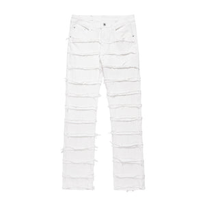 Layered Frayed Denim Trousers