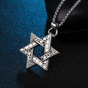 Double-sided Six-pointed Star Pendant Titanium Steel Necklace