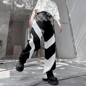 Black and White Contrast Loose Straight Trousers