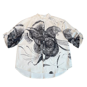 Printed Vintage Stand Collar Shirt