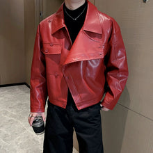 Load image into Gallery viewer, Cropped Slash-collar Leather Jacket
