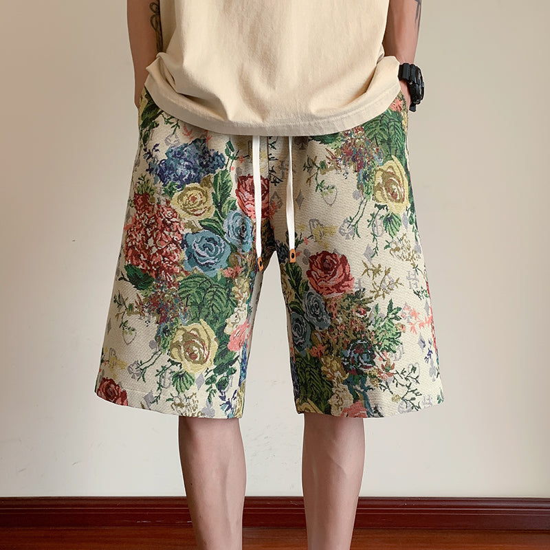 Summer Ethnic Rose Embroidered Shorts