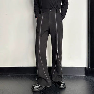 Zippered Flared Straight-Leg Casual Pants