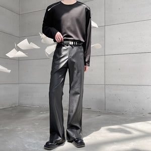 Black PU Leather Flared Casual Pants