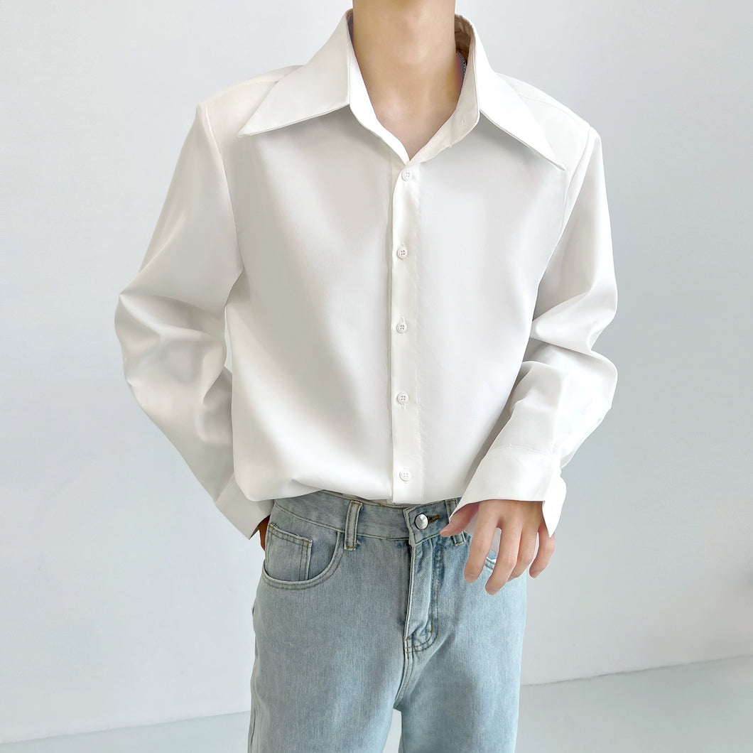 Pointed Collar Loose Padded Shoulder Draped Shirt