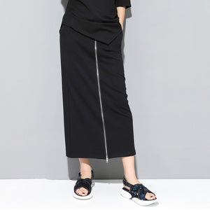 Black Zippered Wide-leg Ninth Pants