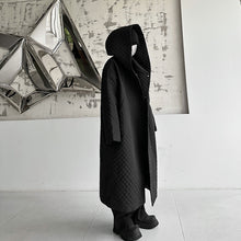 Load image into Gallery viewer, Dark Lightweight Rhombus Hooded Over-the-knee Cotton Jacket
