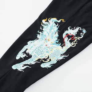 Embroidered Thickened Mid-Rise Loose Sweatpants