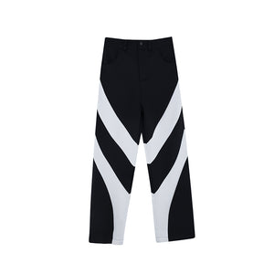 Black and White Contrast Loose Straight Trousers