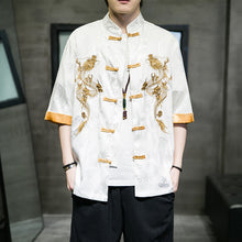 Load image into Gallery viewer, Dragon Pattern Embroidery Buttoned Three-quarter Sleeve Shirt
