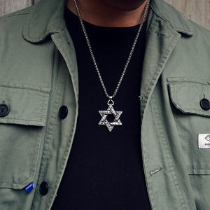 Double-sided Six-pointed Star Pendant Titanium Steel Necklace