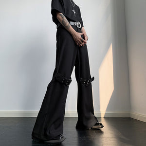 Lace-up Deconstructed Flared Wide-leg Pants