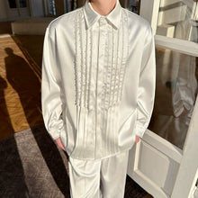 Load image into Gallery viewer, Lapel Hand-beaded Satin Shirt
