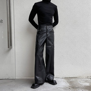 PU Leather Straight Wide-leg Casual Pants