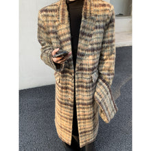 Load image into Gallery viewer, Contrast Color Long Plaid Wool Trench Coat
