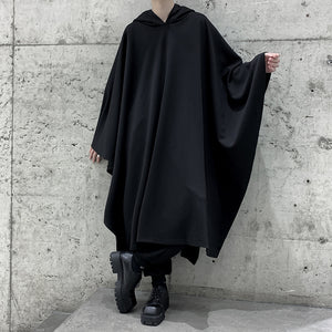 Dark Black Long Bat Sleeve Hooded Cape