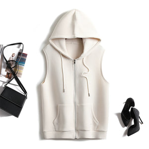 Hooded Cotton Solid Color Vest Jacket