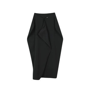 Black Three-dimensional Pleated Irregular Skirt Pants