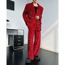 Load image into Gallery viewer, Red Sequined Suit Jacket Slim Straight Suit Pants Two-piece Set
