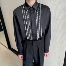 Load image into Gallery viewer, Lapel Brocade Hand-Beaded Drape Shirt
