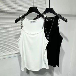 Metallic Stitching Elastic Sleeveless Vest