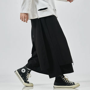 Japanese Style Flowing Straps Fake Two-piece Loose Casual Pants