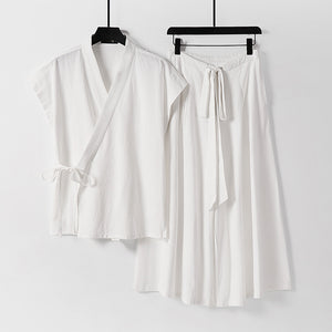 Two Piece Vest Sleeveless Cotton And Linen Suit